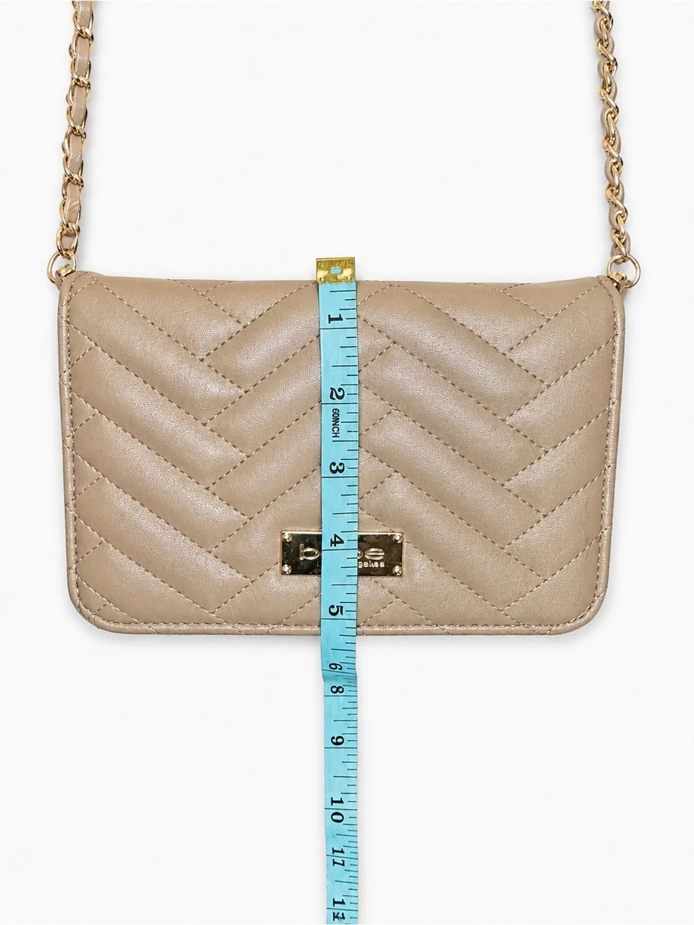 Bebe Los Angeles Quilted Crossbody Wallet Bag Taupe Gold Chain Y2K